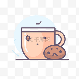 饼干描绘图片_一杯咖啡，上面有一块扁平风格的