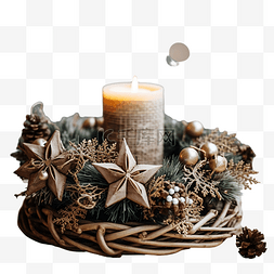 星形托盘中的圣诞花环和蜡烛