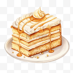 吃蛋糕牛奶图片_水彩插图拿铁黄油蛋糕