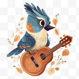 彈吉他图片_鸣鸟剪贴画可爱蓝鸟吉他人物插画