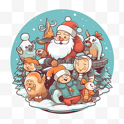卡通圣诞老人与一些动物剪贴画 