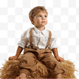 谷仓的衣服图片_穿着绣花衬衫的小男孩坐在装饰工
