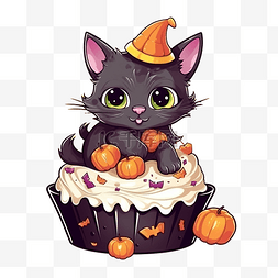 有糖头骨图片_可爱的万圣节猫在幽灵纸杯蛋糕上