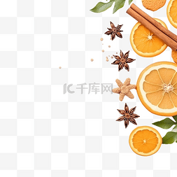 白桌上的圣诞姜饼干橙和香料