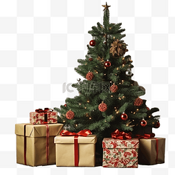 地板物品图片_枞树下地板上不同的圣诞礼品盒