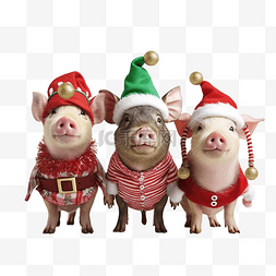 穿着圣诞老人服装的圣诞猪