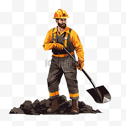 木刻图片_煤矿工人用铲子挖掘
