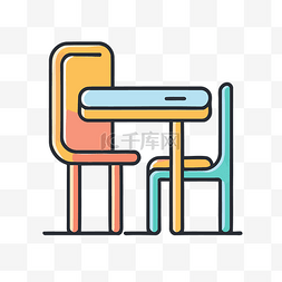 白色背景上的彩色椅子和桌子图标