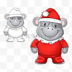 圣诞节与圣诞老人图片_可爱的卡通河马男孩穿着红色工作