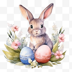 复活节快乐水彩剪贴画兔子和鸡蛋