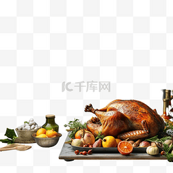 海天盛宴图片_灰色纹理桌上的感恩节烤火鸡概念
