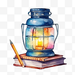 水彩插图 学校用品 灯笼