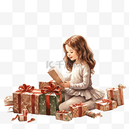 打开礼物的女孩图片_圣诞节快乐的小女孩在舒适的客厅