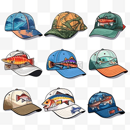 彩色图案钓鱼帽 漂亮的帽子