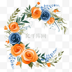 民间小屋趋势中的蓝色和橙色玫瑰