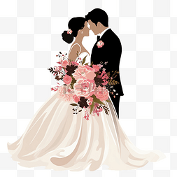 新娘和新郎与美丽的花