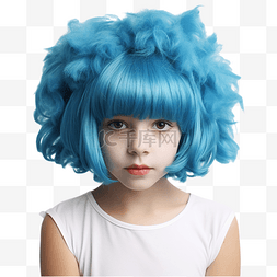 万圣节时戴着蓝色假发的漂亮小女