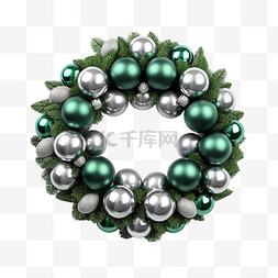 绿松石色图片_圣诞花环装饰绿松叶银球