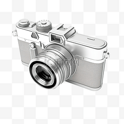 经典怀旧图片_银色相机隔离 3D 插图或 3D 渲染