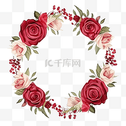 帶紅玫瑰花圓框的美麗花環