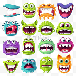 恐怖的表情图片_有趣的怪物嘴设置不同的表情可怕