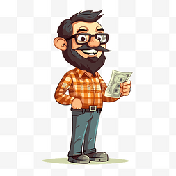 账单剪贴画卡通胡子男子拿着账单