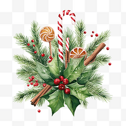 快乐圣诞贺卡，上面有树枝和甜手
