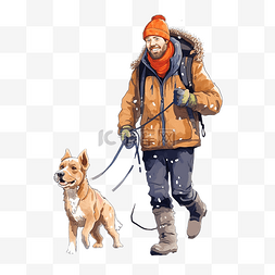 冬天走路的人图片_男人穿着暖和的衣服，带着他有趣