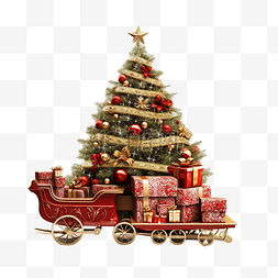 棕色的雪橇图片_带礼物和圣诞树明信片的圣诞雪橇
