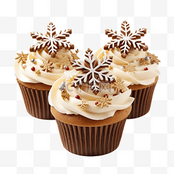 美食可爱装饰图片_圣诞节美味的纸杯蛋糕装饰着姜饼