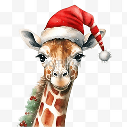 动物森林图片_圣诞节长颈鹿水彩插图