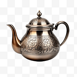具有艺术雕花的古董金属茶壶