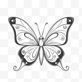 带有装饰图案的蝴蝶已被绘制成黑白轮廓草图 向量