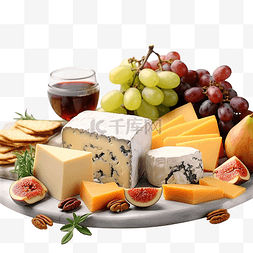 美味的核桃图片_灰桌上的各种奶酪和水果
