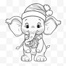 大象插画图片_带有可爱大象圣诞人物的着色书，