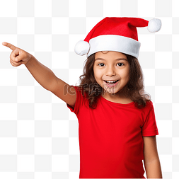 圣诞指向图片_一个穿着红色 T 恤戴着圣诞帽的小