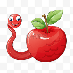 可爱水果小元素图片_红苹果会标插图中的蠕虫