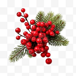 红色浆果图片_带有冷杉枝和红色浆果的圣诞组合