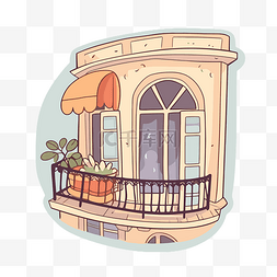 吊椅阳台椅图片_巴黎某公寓的阳台阳台插画 向量