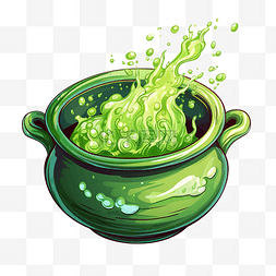 女巫大锅与冒泡的绿色药水