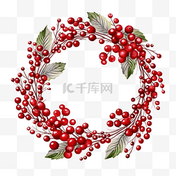 咖啡浆果树枝图片_圣诞雪浆果树枝花环框架