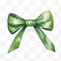 绿色丝带绑在蝴蝶结水彩