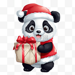 圣诞节时带着一袋礼物的大熊猫动