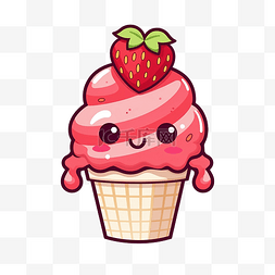 草莓可爱贴纸图片_可爱的卡哇伊草莓冰淇淋png插图