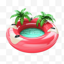 趣游图片_夏季插画3D西瓜套椰子游泳圈