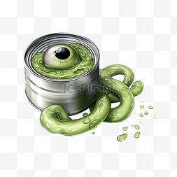 爬行的蛇图片_万圣节眼睛和罐头里的绿蛇，配有