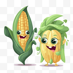 人物与植物图片_玉米角剪贴画卡通人物两个玉米与