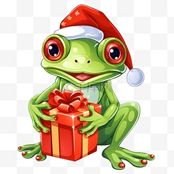 圣诞节时带礼物的树蛙动物角色的
