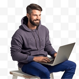 文件夹本图片_在家使用笔记本电脑工作的男士穿