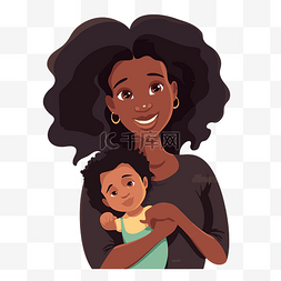 卡通母亲与婴儿图片_黑人妈妈